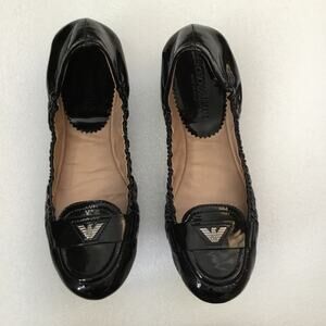 Emporio Armani Black Patent Leather Flats